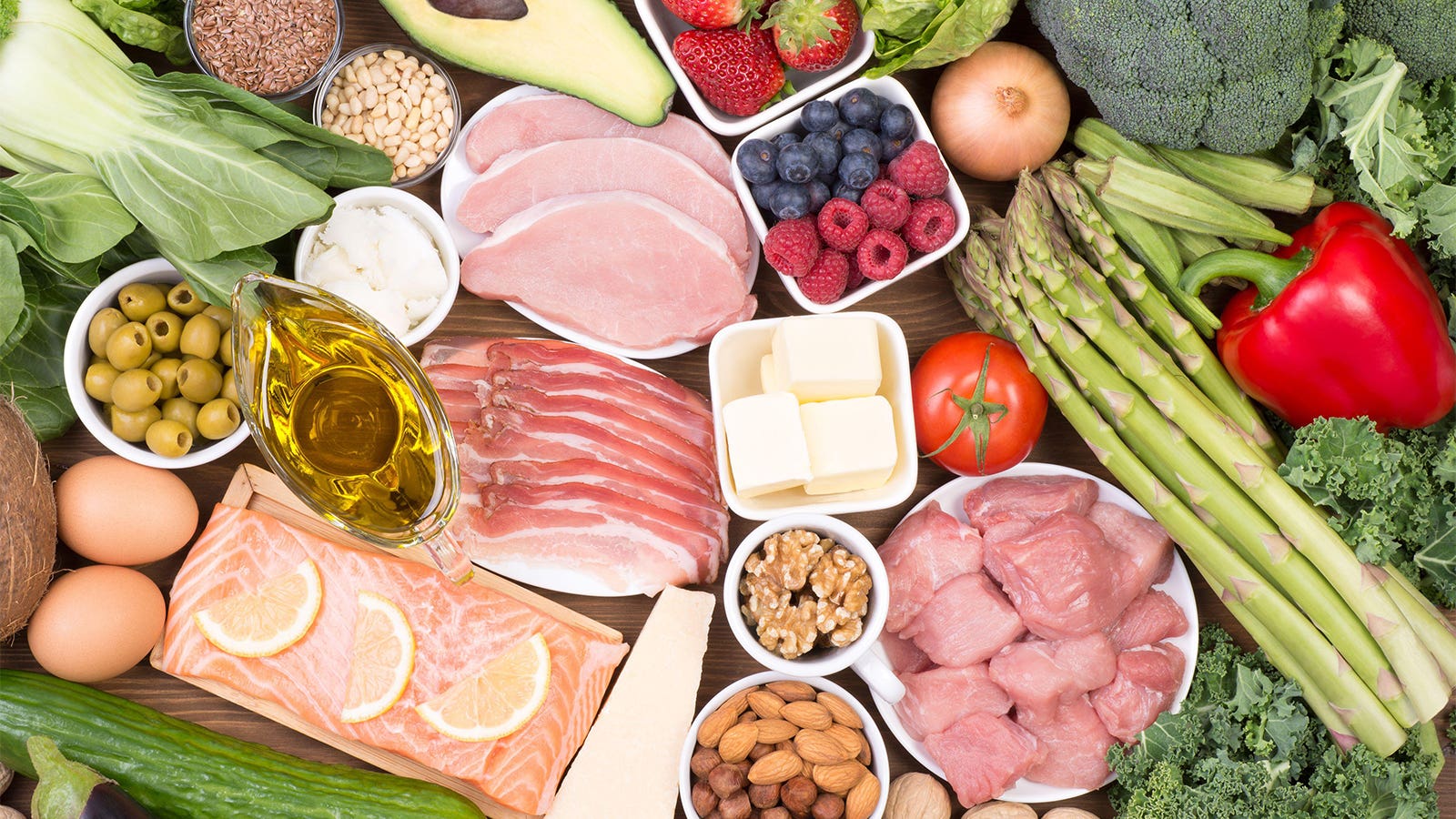 A photo of foods associated with the ketogenic diet